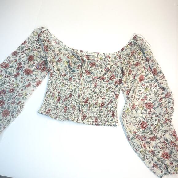 Love Tree Floral Blouse XS-S Coquette Fairy Boho Regency Victorian Peasant Top - Picture 8 of 8